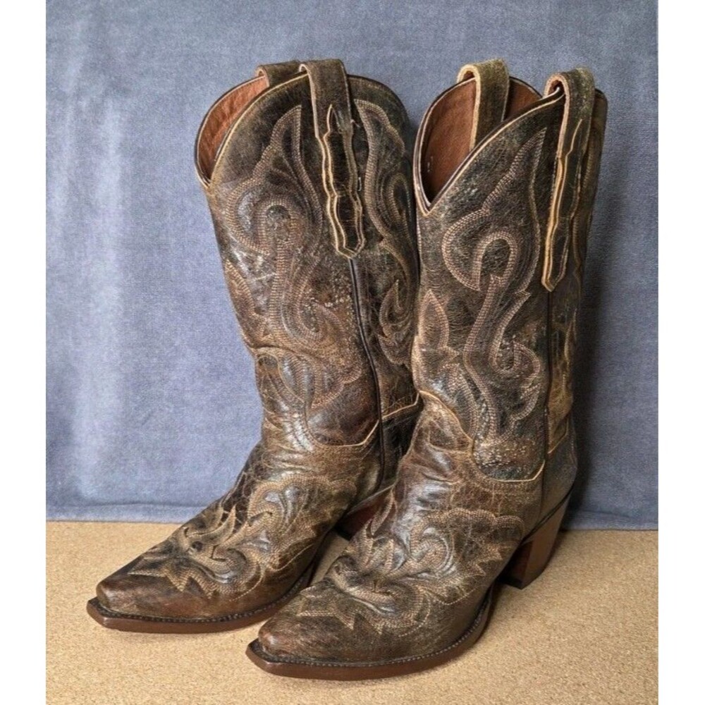 Dan Post Women's Distressed Brown Leather Western Cowboy Boots Size 7.5